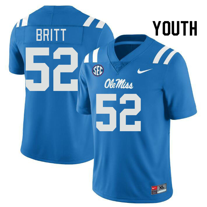 Youth #52 Christian Britt Ole Miss Rebels College Football Jerseyes Stitched Sale-Powder Blue